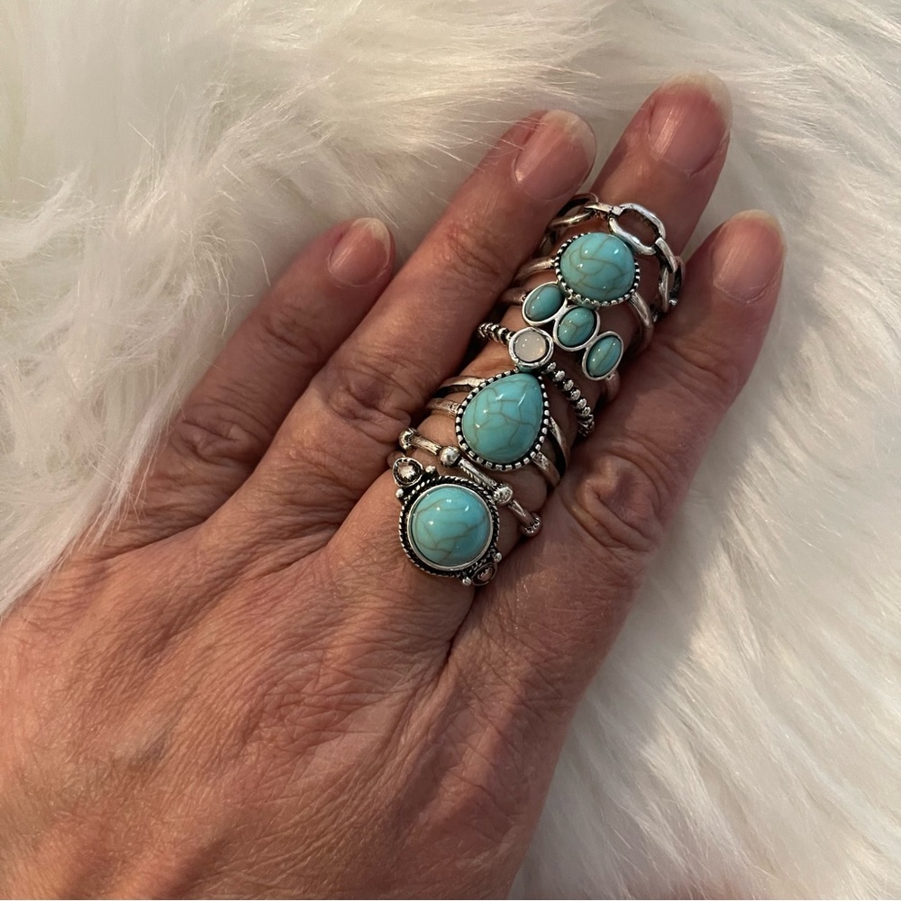 NWT Set of 7 Rings - Turquoise & Silver